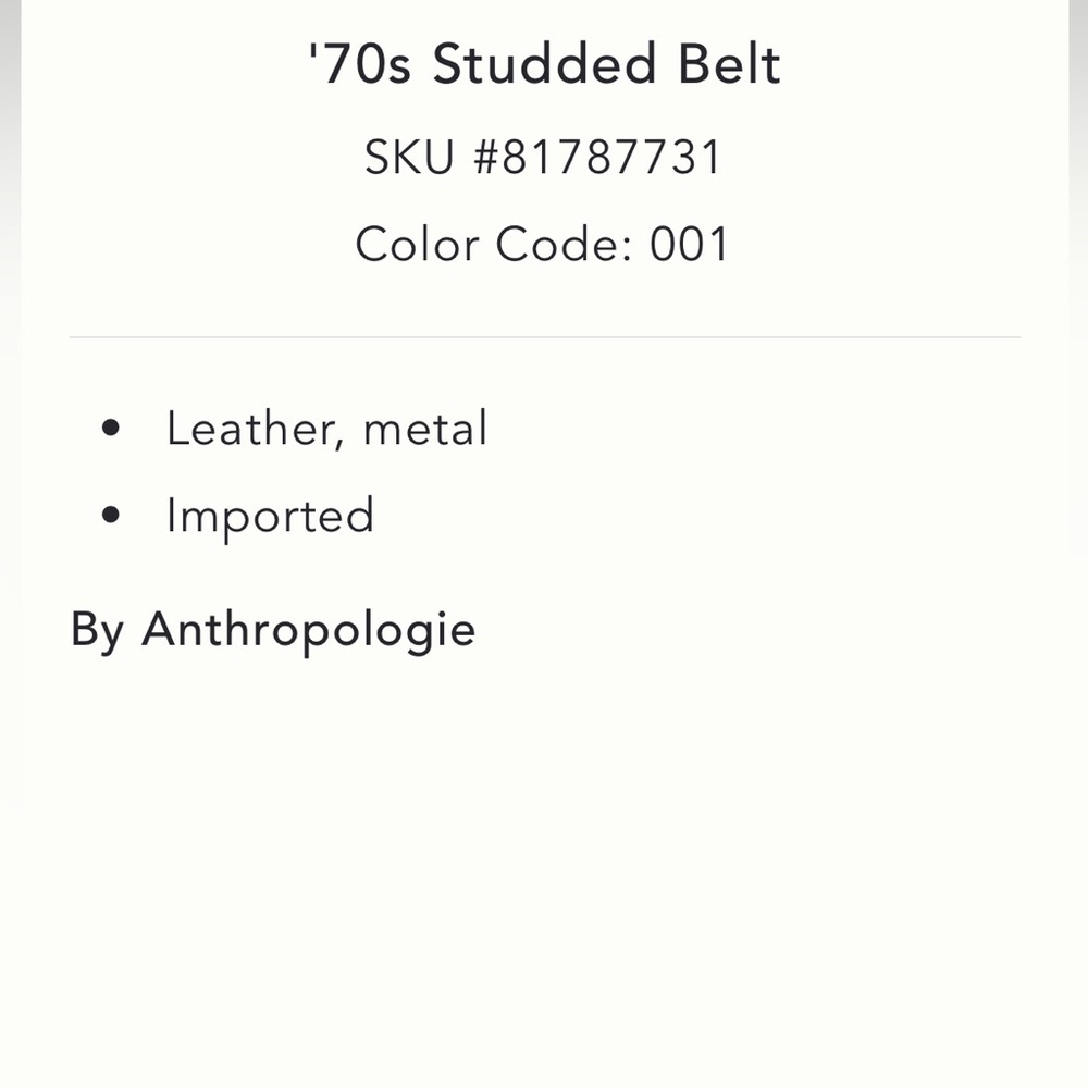 Leather Anthropologie NWT '70s Studded Belt size XS/XXS. - Picture 5 of 5